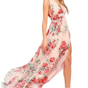 LULU’S Garden Meandering Blush Floral Print Maxi Dress Size S